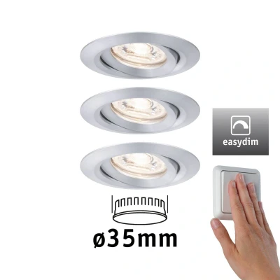 Bild av Paulmann 92975 Nova Mini Plus LED infälld belysning Myntset med 3 runda svängbara 3x4,2W EasyDim dimbar Aluminium varmvit 2700K, 126 W