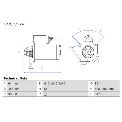 Bild av BOSCH 0 986 026 940 Startmotor 12V 1,5kW 12 30,50 links 64mm RENAULT: MEGANE 3, NISSAN: Qashqai 2