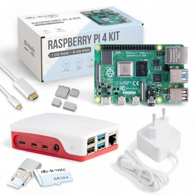 Bild av Raspberry Pi 4 2 GB startkit USB C strömförsörjning 15 W hölje 64 SD kort 4k Micro HDMI kabel kylflänssats