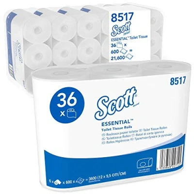 Bild av Scott® 600 toalettpappersrullar, 2 lager, ark, präglad, 95 mm, vitt 36/fp