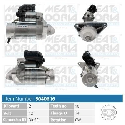 Bild av MEAT &amp; DORIA 5040616 Startmotor 12V 2kW 10 30 50 74mm TOYOTA: Yaris II Hatchback, Auris Urban Cruiser