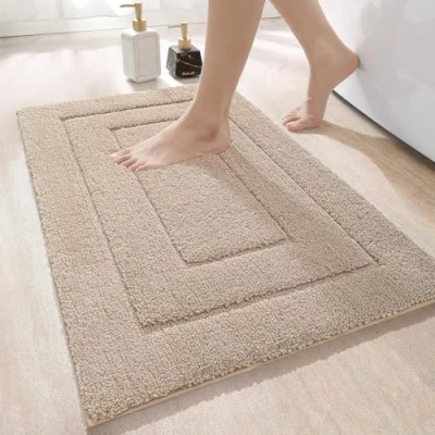 Bild av DEXI Halkfri badmatta, mjuk mikrofiber badrumsmatta, vattenabsorberande, maskintvättbar, extra tjock duschmatta för badrum, 50 x 80 cm, beige
