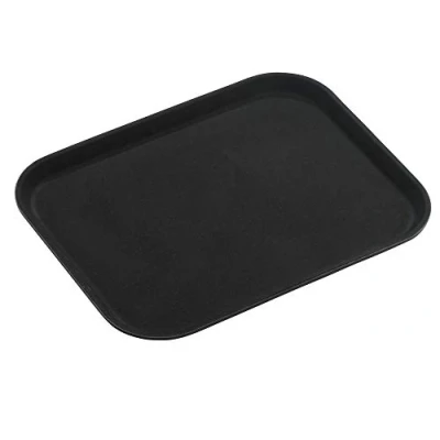 Bild av Grunwerg halkfri rektangulär serveringsbricka i plast för mat och dryck med högt grepp, gummiyta, lätt, diskmaskinssäker, 35x25 cm