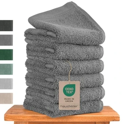 Bild av Hausfelder Premium gästhanddukar, set med upphängningsöglor 100 % bomull Oeko TEX certifierad, handdukar små, mjuka, absorberande (grå, 6 små 50 x 30 cm)