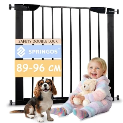 Bild av Springos Skyddsgrind 7582 cm svart babysäkerhetsgrind trappgrind säkerhet