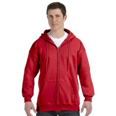 Bild av Hanes Ultimate Cotton® huvtröja i fleece med hel dragkedja för vuxna, Mörkröd, XL