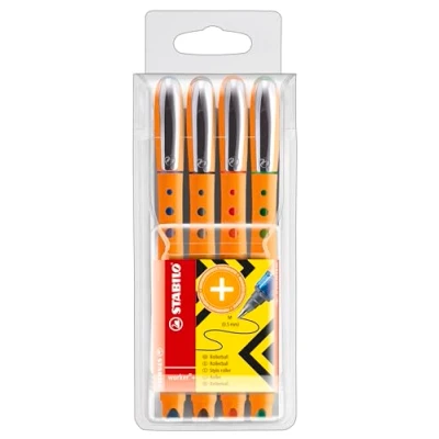 Bild av Rollerballpenna STABILO bl@ck +tunn förpackning med 4 blandade färger