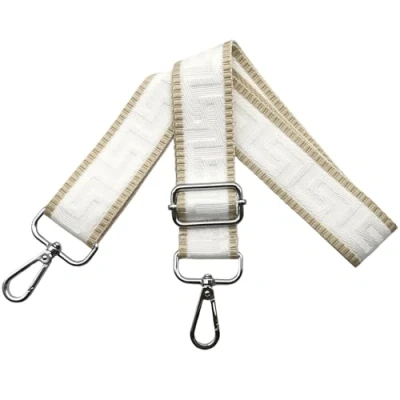 Bild av axelrem för väska väskremmar ombyte, justerbar väskrem bred 3,8 cm med silver karbinhake fickband bärrem handväskor dam, kaki/vit, K41