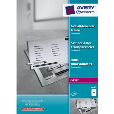 Bild av AVERY Zweckform 3480 transparenta filmer för laserskrivare och kopiatorer (100 självhäftande folier, A4, matt yta, utmärkt märkbara, stapelbara, folietjocklek 0,14 mm)