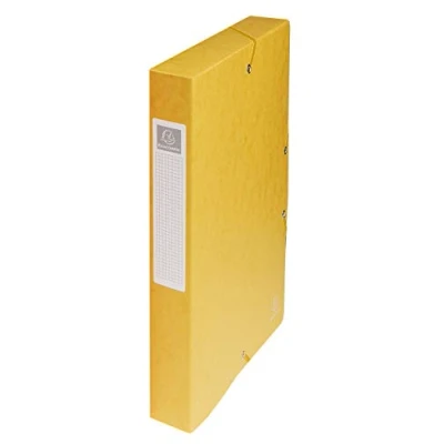 Bild av Exacompta 50409E 1 arkivlåda med gummiband, exabox av glanskartong, 600 g/m2, baksida, 4 cm, mått 25 x 33 för A4 dokument, färg gul, levereras monterad