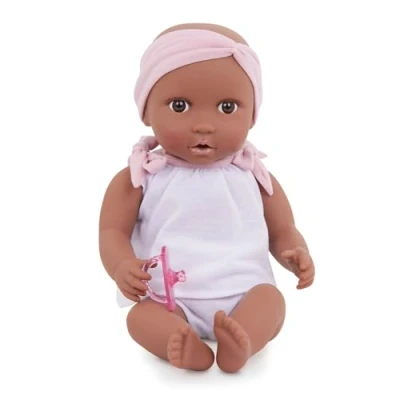 Bild av LullaBaby Babydocka med dockkläder mörk hudton och bruna ögon 36 cm babydockor mjuk kropp pannband napp leksak för barn från 2 år rosa