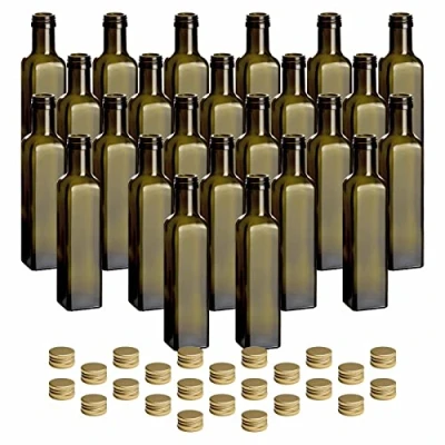 Bild av gouveo Uppsättning med 24 glasflaskor 250 ml Maraska antik skruvlock guldfärgad tom flaska 0,25 l för fyllning glasflaska likör, snaps, vinäger, olja