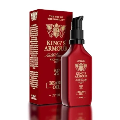 Bild av King&#039;s Armour skäggolja (50 ml) gör mjuk, stark, låter skägget växa och vårdar det unika oljor från jojoba, argan sötmandel fräschar upp hela dagen med sin magiska doft