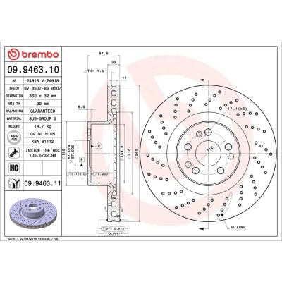Bild av BREMBO COATED DISC LINE 09.9463.11 Disque de frein 360 32 5 percé/revêtement int. revêtu à haute teneur en carbone avec vis/boulons