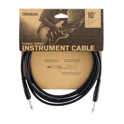 Bild av D&#039;Addario Accessories klassisk serie gitarrkabel instrumentkabel med ¼ tums ändar hållbar och pålitlig bas eller gitarrsladd rak ände 3 m