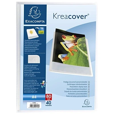 Bild av Exacompta Ref 5748E 1 Kreacover Chromaline dokumentskydd 40 släta kristallklara fickor 80 vyer för A4 storlek 24 x 32 cm halvstyvt polyprohölje färglös