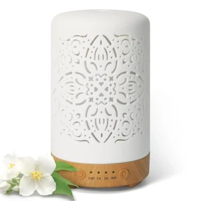Bild av Earnest Living Aroma Diffuser för eteriska oljor 100 ml Vit Keramisk Doft Oil Elektrisk doftlampa, luftfuktare, sänglampa 7 ljusfärger, timer, automatisk avstängning