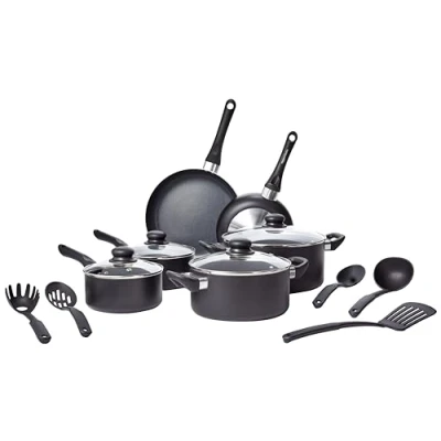 Bild av Amazon Basics 15 delars köksredskap med non stick beläggning, svart