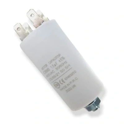 Bild av DL pro kondensator, motorkondensator, 1,5 µF 450 V, Ø 30 x 57 mm, universell med 6,3 mm AMP pluggar och fästskruv M8 CBB60, startkondensator motorstartkondensator för elektriska hushållsapparater