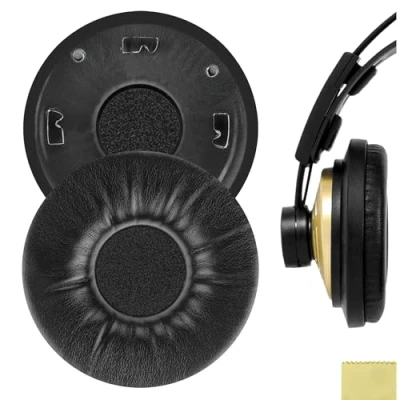 Bild av GEEKRIA QuickFit protein läder öronkuddar (svart) för AKG K121, K121S, K141 MK II, K142 HD hörlurar ersättningsöronkuddar