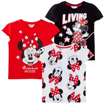 Bild av Disney Flickor 3 pack Mimmi Pigg t shirts för barn, Dress Up toppar, flerpack Tees, röd/svart/vit, 5 6 år