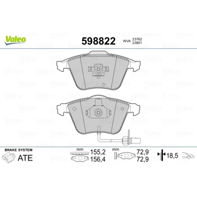 Bild av VALEO 598822 Jeu de plaquettes frein Essieu avant contact signal d&#039;usure exclu avec tôle anti bruit VOLVO: V40 3/5 portes, V50, C30