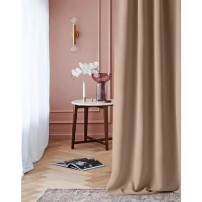 Bild av ROOM99 Gardin med veckband Laurel 140 x 250 cm bredd höjd, mörkläggning, ogenomskinlig skjutgardiner, gardin, vardagsrum, sovrum för skensystem, beige, 1 styck