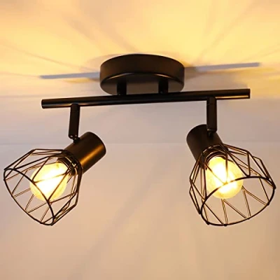 Bild av Dehobo Takspot E14, Roterbar 4 flammor Spotljusarmaturer, Retro tak Kök Spotlight Taklampor Svart Metall vägs Lätt industri för inomhus Hem Sovrum Hall Vardagsrum Butik, Max. 40 Watt
