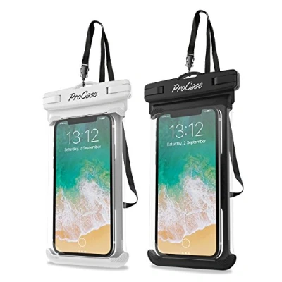 Bild av ProCase Vattentät Mobilväska, Vattentätt Universalt Mobilfodral för Mobiler upp till 7,0&quot; Universal Waterproof Pouch [2 pack] Vit/Svart