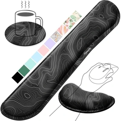 Bild av Gimars Tangentbord Handledsstöd, Ergonomiskt Minnesskum Mus Gel Armbågsstöd Tangentbordsstöd med Halkfri PU Bas för Kontorsspel, MAC, Dator, Karta