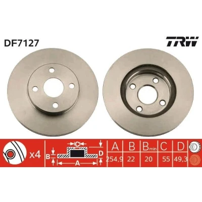 Bild av TRW DF7127 Disque de frein 255 22 4 100 ventilé peint TOYOTA: Corolla IX Berline, 3/5 portes, Station Wagon