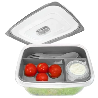 Bild av COM FOUR® matlåda i grått med bestick och såsask bento låda för arbete, skola, universitet resor lunchlådan är diskmaskin mikrovågsugn säker (01 bit grå 19 cm)