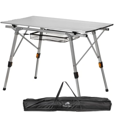 Bild av CampFeuer Campingbord vikbart 90,5 x 51,5 cm fällbord med bärväska, trädgårdsbord, resebord fällbart bord, höjdjusterbar, utomhusbord, sidobord balkongbord, universalbord (silver)