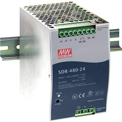 Bild av Mean Well SDR 480 series 48 Nätaggregat (kan monteras på DIN skena) AC 115/230 V Watt aktive PFC