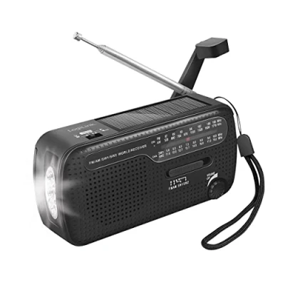 Bild av LogiLink Nödsradio med 3 laddningsalternativ: Dynamo handvev, solpanel och USB, integrerad ficklampa