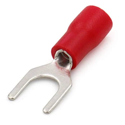 Bild av Heschen Gaffel isolerad kabelanslutning elektrisk crimpterminal SV1.25 5S dubbstorlek #10 för 0,5 1,5 mm² (22 16 AWG) röd 100 pack