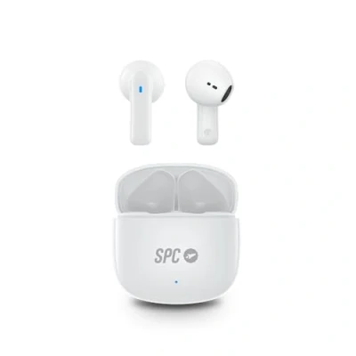Bild av SPC Zion 2 Play Trådlösa Bluetooth hörlurar för 28 timmars batteri med flera laddningar, ultrakompakt, pekkontroll, handsfree, röstassistent och mycket litet USB C laddningsfodral vit