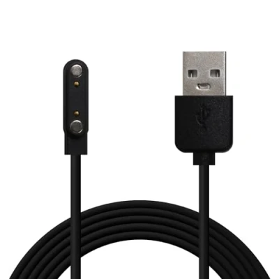 Bild av OcioDual magnetisk laddningskabel svart 2 stift med 7,62 mm mellanrum för Smartwatch USB laddare två magneter ersättare smart klocka