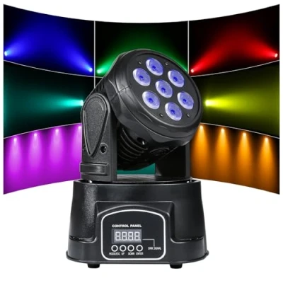 Bild av ZKYMZL Moving head lampa, rörligt scenljus 7 x 12 W LED RGBW (4 i 1) ljuseffekter olika färger, 9/14 CH av DMX kontroll för DJ show, bar, party, bröllop, disco KTV...