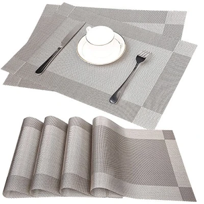 Bild av Fontic Set med 6 bordstabletter, 30 x 45 cm, halkfria, tvättbara bordsmattor av PVC, slitstarka, värmebeständiga smutsavvisande och tvättbara, bordstabletter för kök, matbord (grå)