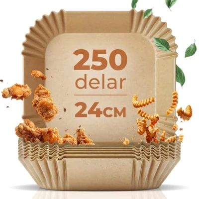 Bild av Fentic airfryer bakplåtspapper 250 stycken 20 24cm för fritös passar Philips 6,2L, Cosori 5.5L, Ninja 5.2L, Tefal 5.6L, Cecotec 5.5L tillbehör till