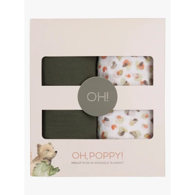 Bild av Oh, Poppy! Holly Muslin Filt 2 Pack, Fresh Vanilla/ Forest Green