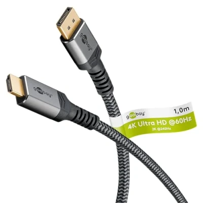 Bild av goobay 65268 DisplayPort 1.2 till HDMI 2.0/upplösningar på upp 4K @ 50/60 Hz/dataöverföringshastighet 18 Gbit/s/kabel är riktningsbunden/guldpläterade kontakter förhindrar korrosion/grå/1 m