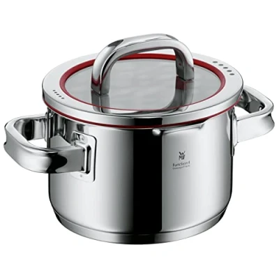 Bild av WMF Funktion 4 kastrull liten 16 cm, glaslock, gryta induktion 1,9 l, Cromargan polerat rostfritt stål, dräneringsfunktioner, inre skala, röd