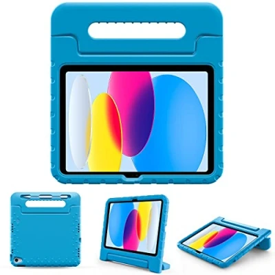 Bild av ProCase Barnfodral med Kickstand för iPad 10. Genaration 10,9 tum 2022 modell A2696 A2757, ultralätt stötsäker robust barnskyddsfodral konverterbart handtag stativ funktion blå