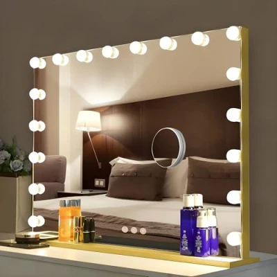 Bild av Bayt Hollywood Spegel Sminkspegel med Belysning Dimbar 10x Förstoring 80x60 cm Guld