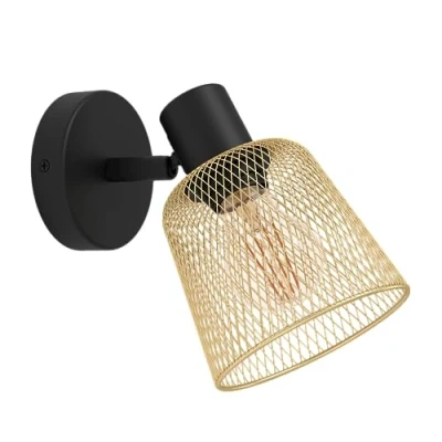 Bild av Eglo Coslada, vägglampa för inomhusbruk med svängbar fläkt, väggfläck i metall borstad mässing och svart, vardagsrum hall, E27 sockel