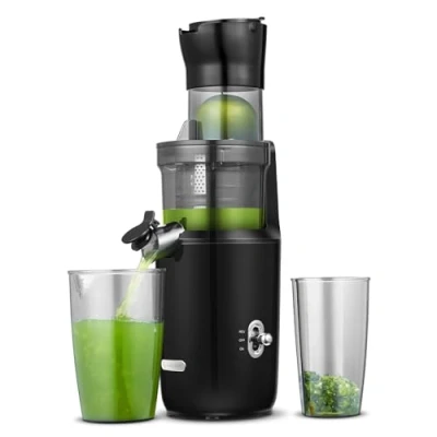 Bild av AMZCHEF Juicepressare för hela 80 mm BPA fri juicepress 200 W kall med förbättrad borr, dubbelskiktsfilter, tyst motor svart