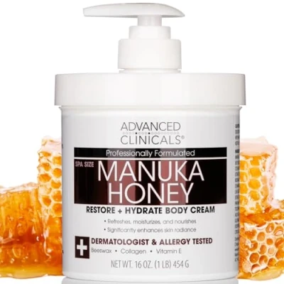 Bild av Advanced Clinicals Manuka honungssräm för extremt torr, åldrande hud ansikte, hals, händer och kropp spa storlek 473 ml