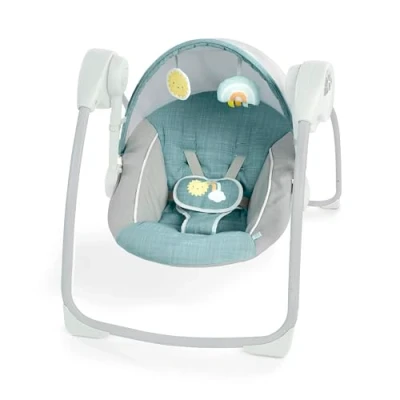 Bild av Ingenuity Swing &#039;n Go bärbar gunga, avtagbar leksaksstång av trä från hållbart skogsbruk, 5 hastigheter, för barn i åldern 09 månader, upp till 9 kg Chambray